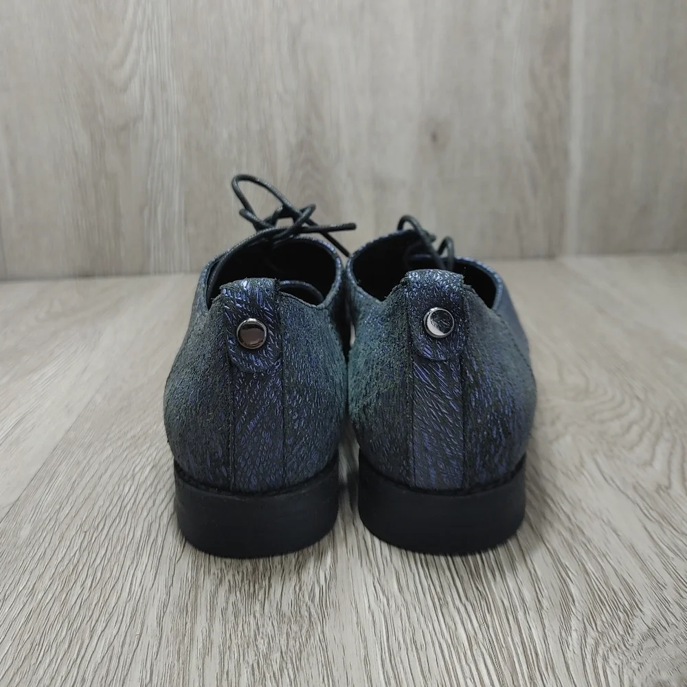 Blacksheep Empire‎ Lace Up Oxford Flats Shoes Blue Black Textured Leather 36
